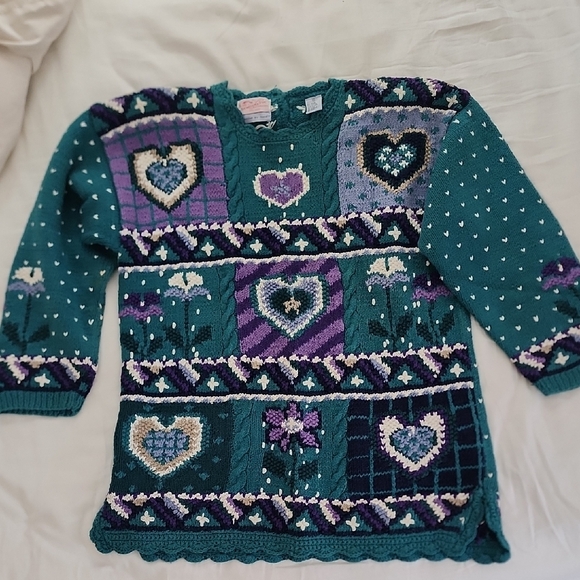 schocastik sportswear Sweaters - Vintage,Women's Teal and Purple Heart Sweater